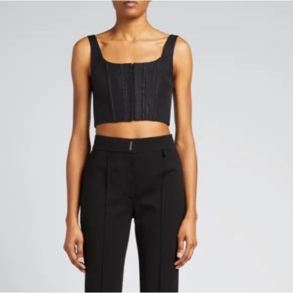 Alice + Olivia Breslin Boned Corset Top Black Wood Grain Look Crop Sz 0
